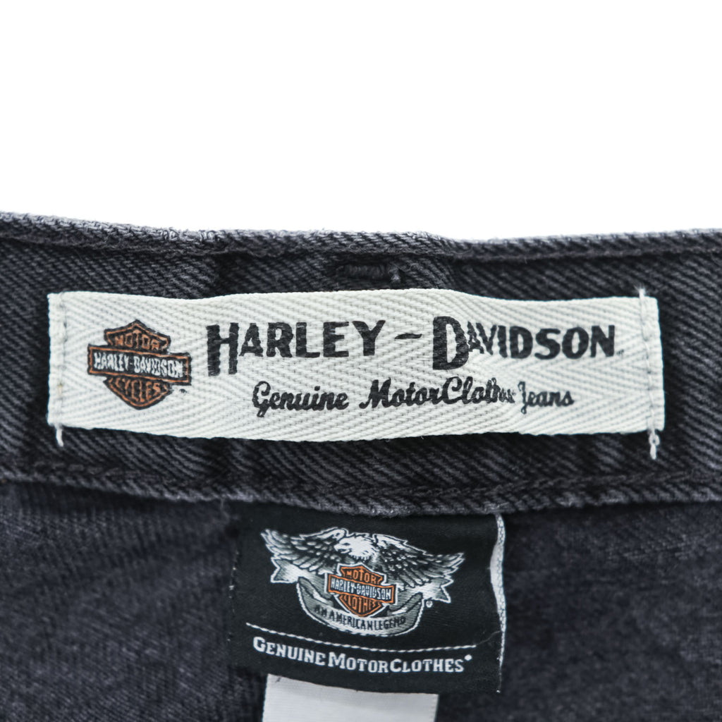HARLEY DAVIDSON ブラック デニムパンツ ジーンズ L ジッパーフライ レザーパッチ