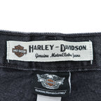 HARLEY DAVIDSON ブラック デニムパンツ ジーンズ L ジッパーフライ レザーパッチ