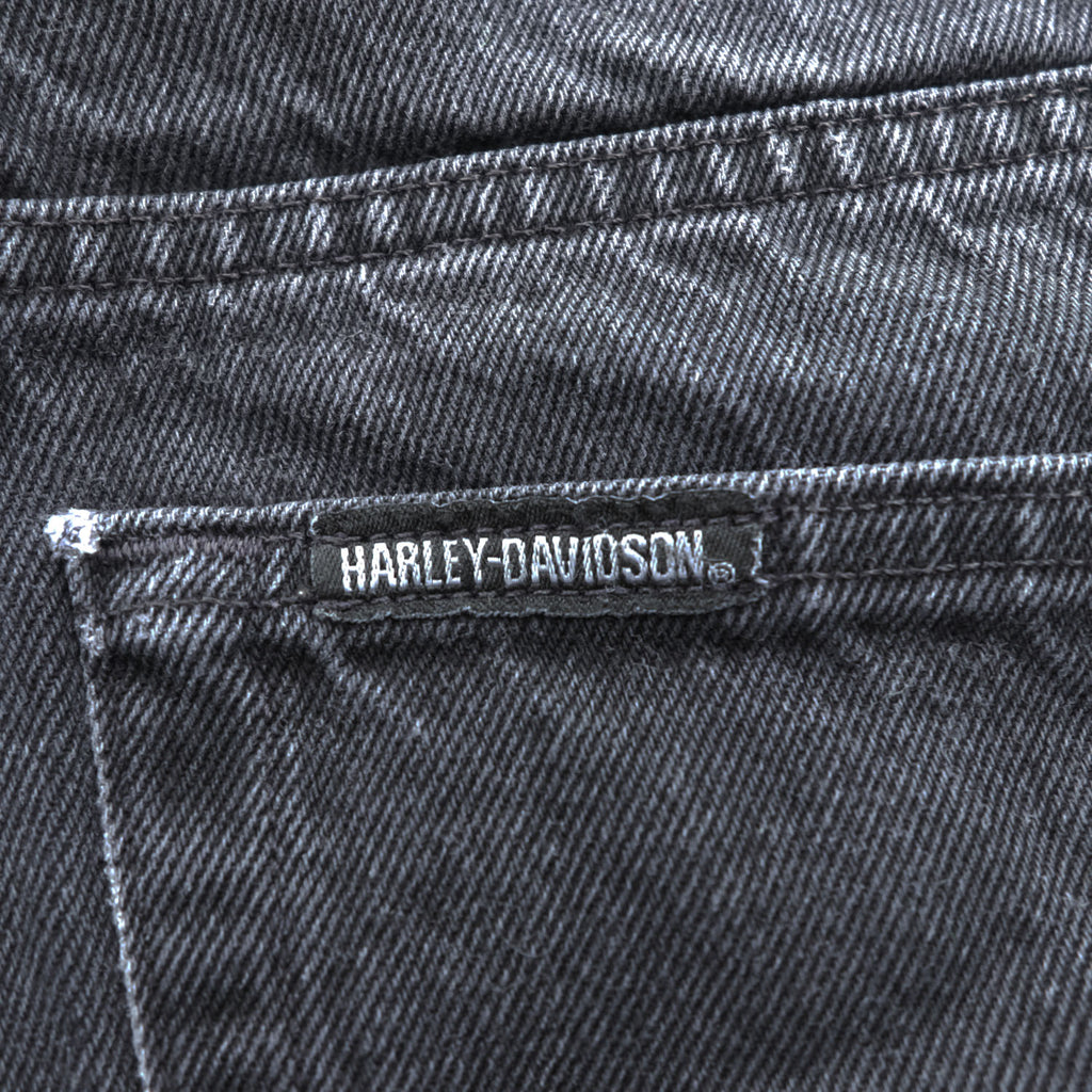 HARLEY DAVIDSON ブラック デニムパンツ ジーンズ L ジッパーフライ レザーパッチ