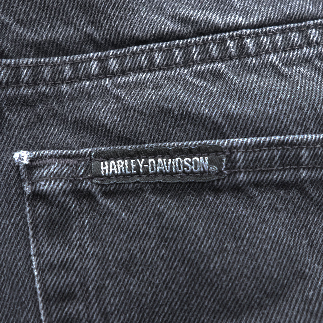 HARLEY DAVIDSON ブラック デニムパンツ ジーンズ L ジッパーフライ レザーパッチ