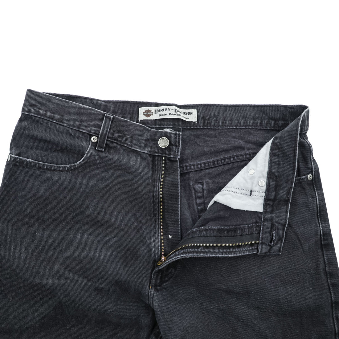 HARLEY DAVIDSON ブラック デニムパンツ ジーンズ L ジッパーフライ レザーパッチ