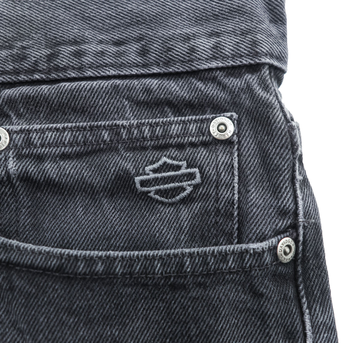 HARLEY DAVIDSON ブラック デニムパンツ ジーンズ L ジッパーフライ レザーパッチ