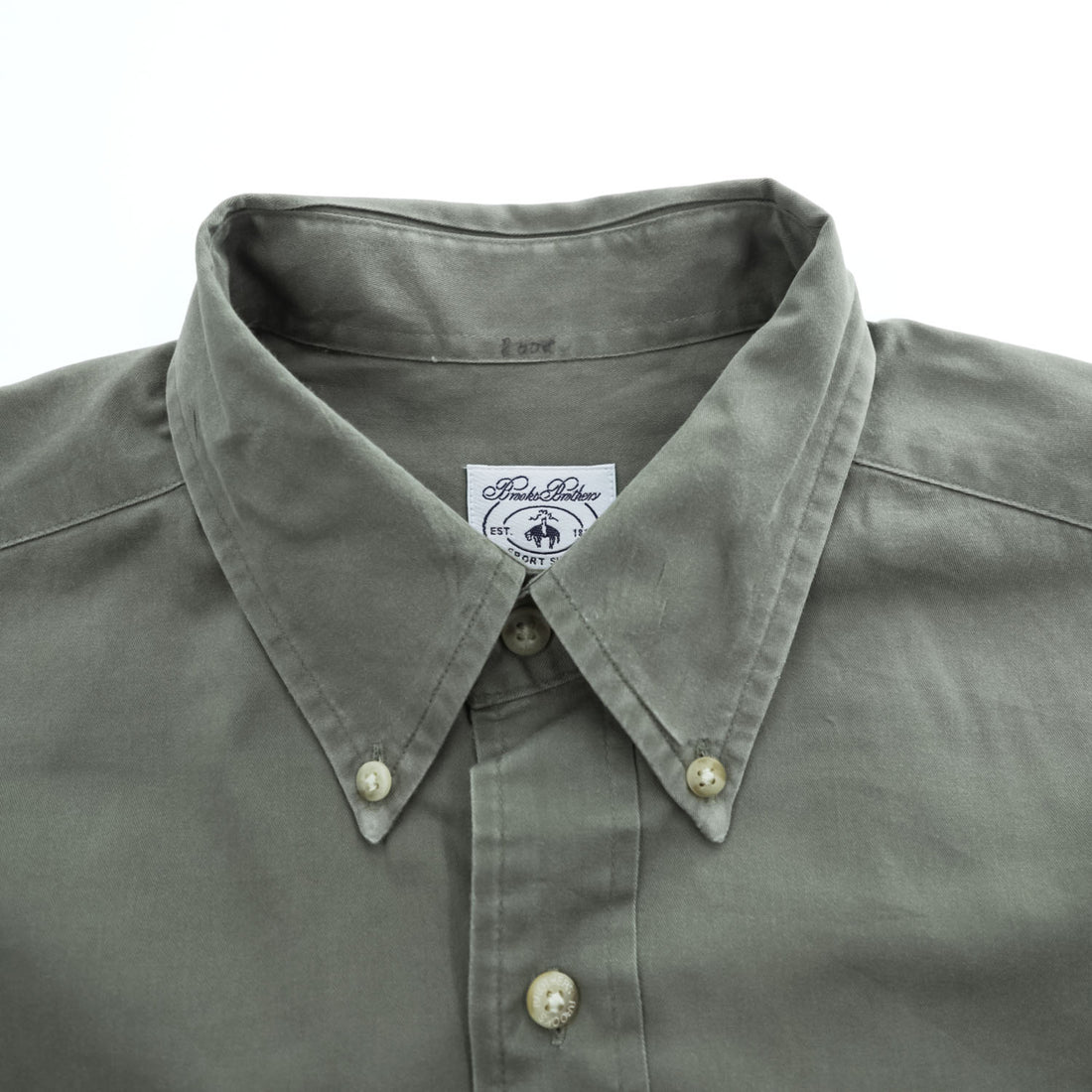 Brooks Brothers 長袖ボタンダウンシャツ M カーキ グリーン SPORT SHIRT 胸ポケット