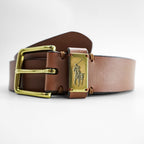 Polo Ralph Lauren レザーベルト ブラウン ゴールドバックル ポニーロゴ メタルプレート 405547279-002