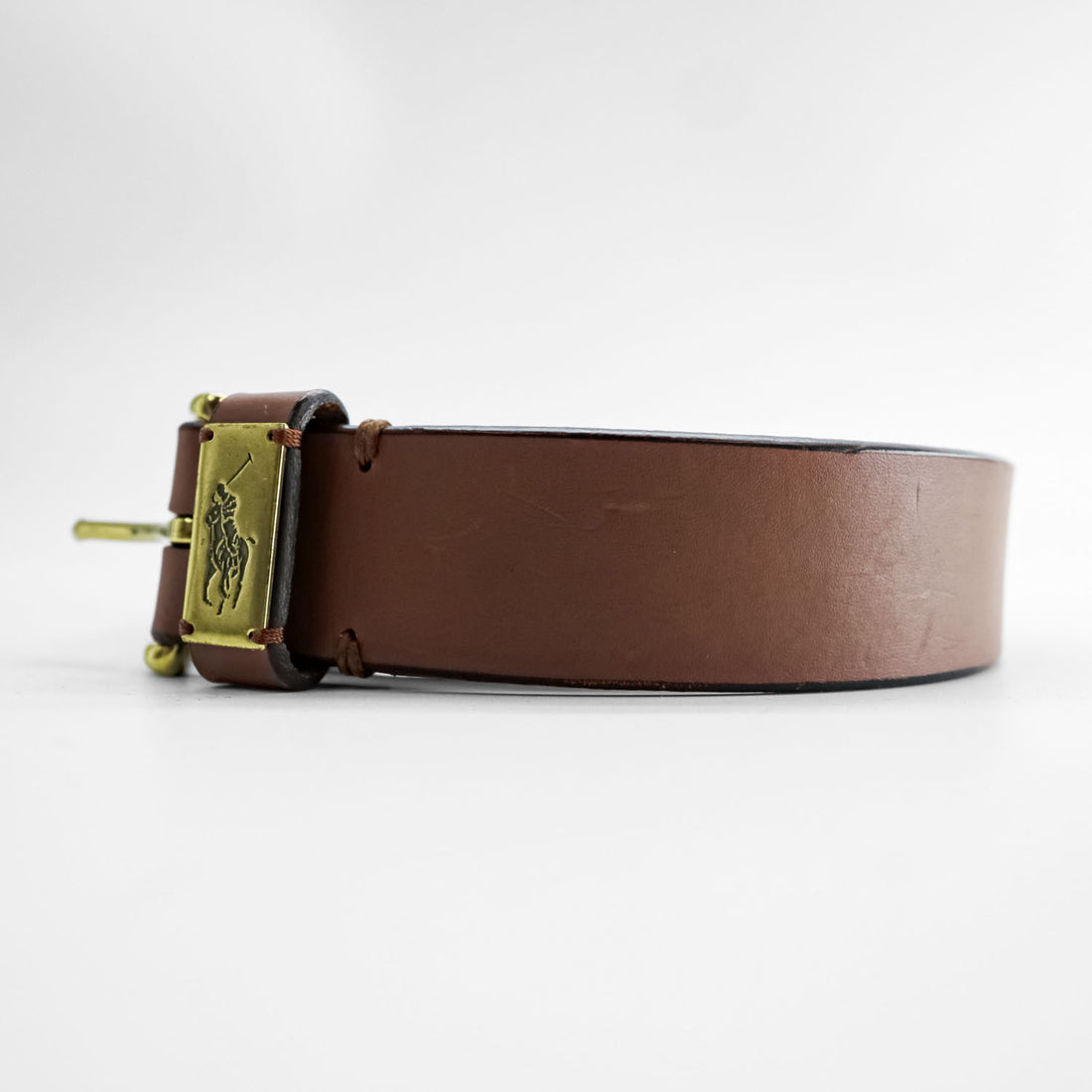 Polo Ralph Lauren レザーベルト ブラウン ゴールドバックル ポニーロゴ メタルプレート 405547279-002