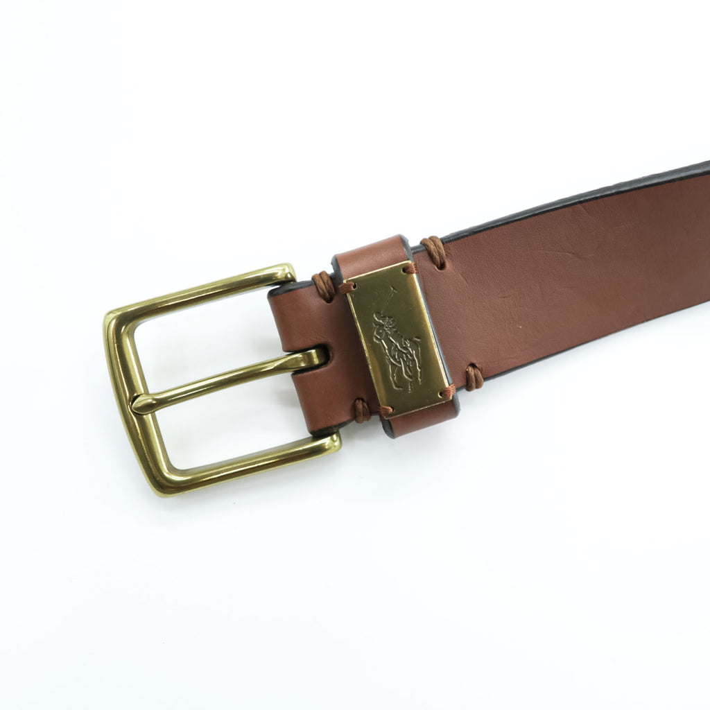 Polo Ralph Lauren レザーベルト ブラウン ゴールドバックル ポニーロゴ メタルプレート 405547279-002