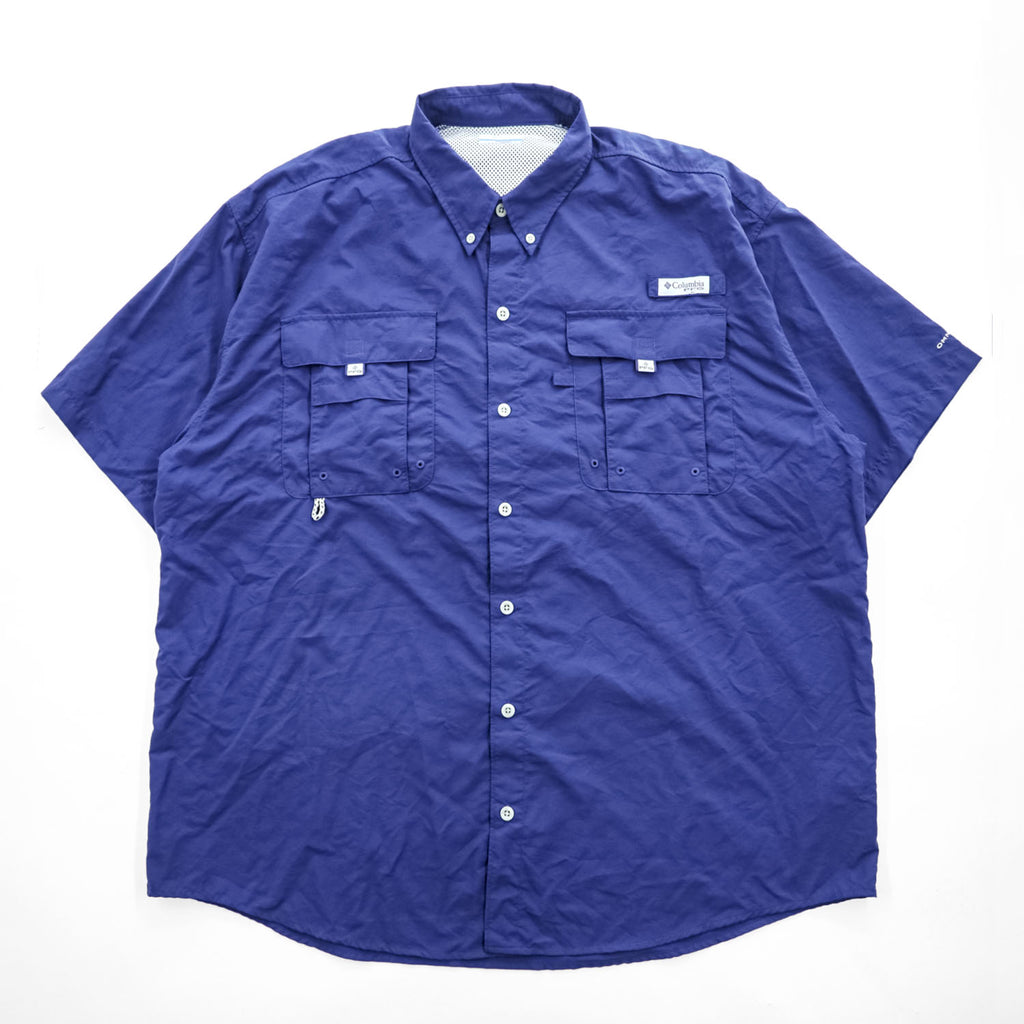 Columbia PFG 半袖 フィッシングシャツ XL ネイビー Bahama II OMNI-SHADE メッシュ ボタンダウン FM7047