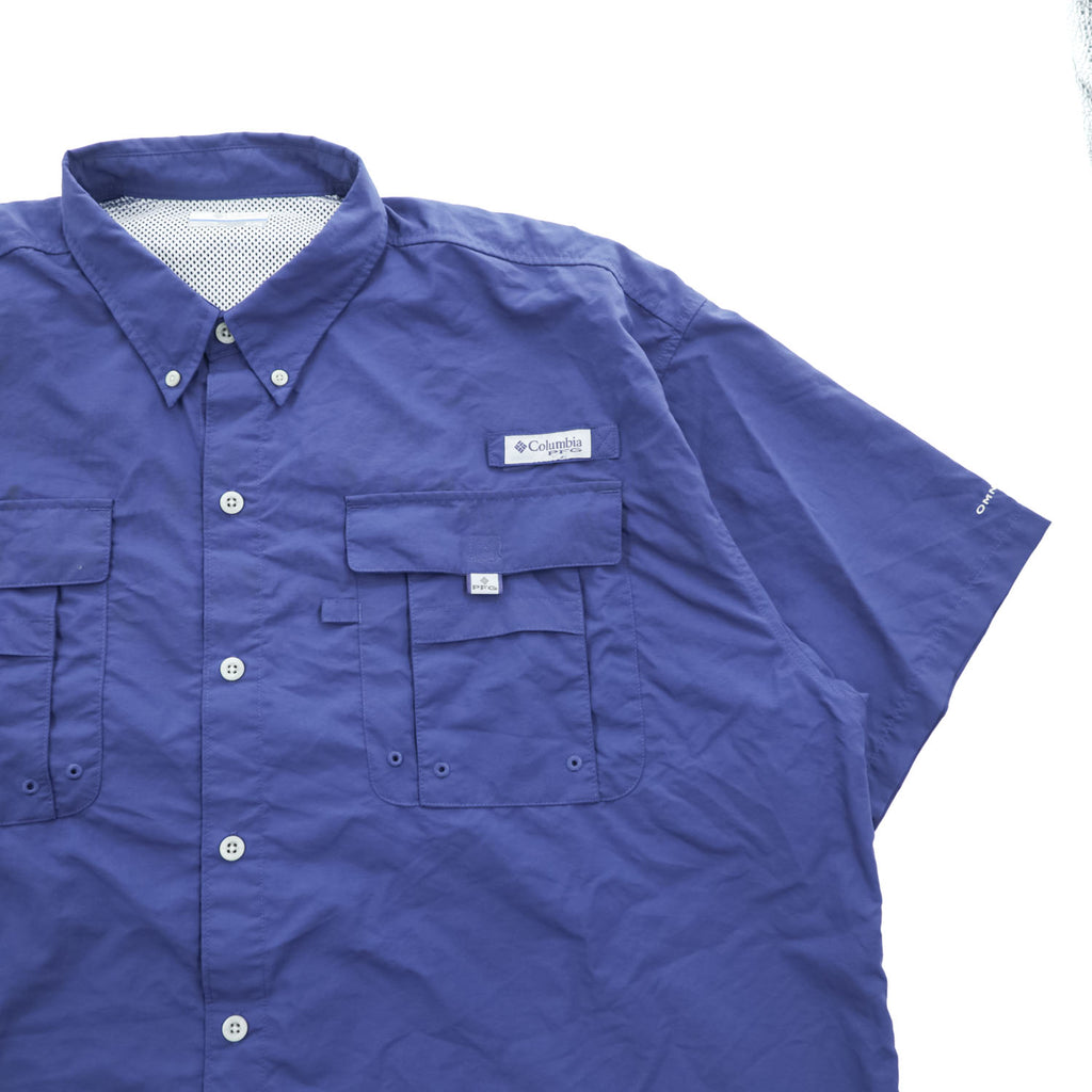 Columbia PFG 半袖 フィッシングシャツ XL ネイビー Bahama II OMNI-SHADE メッシュ ボタンダウン FM7047