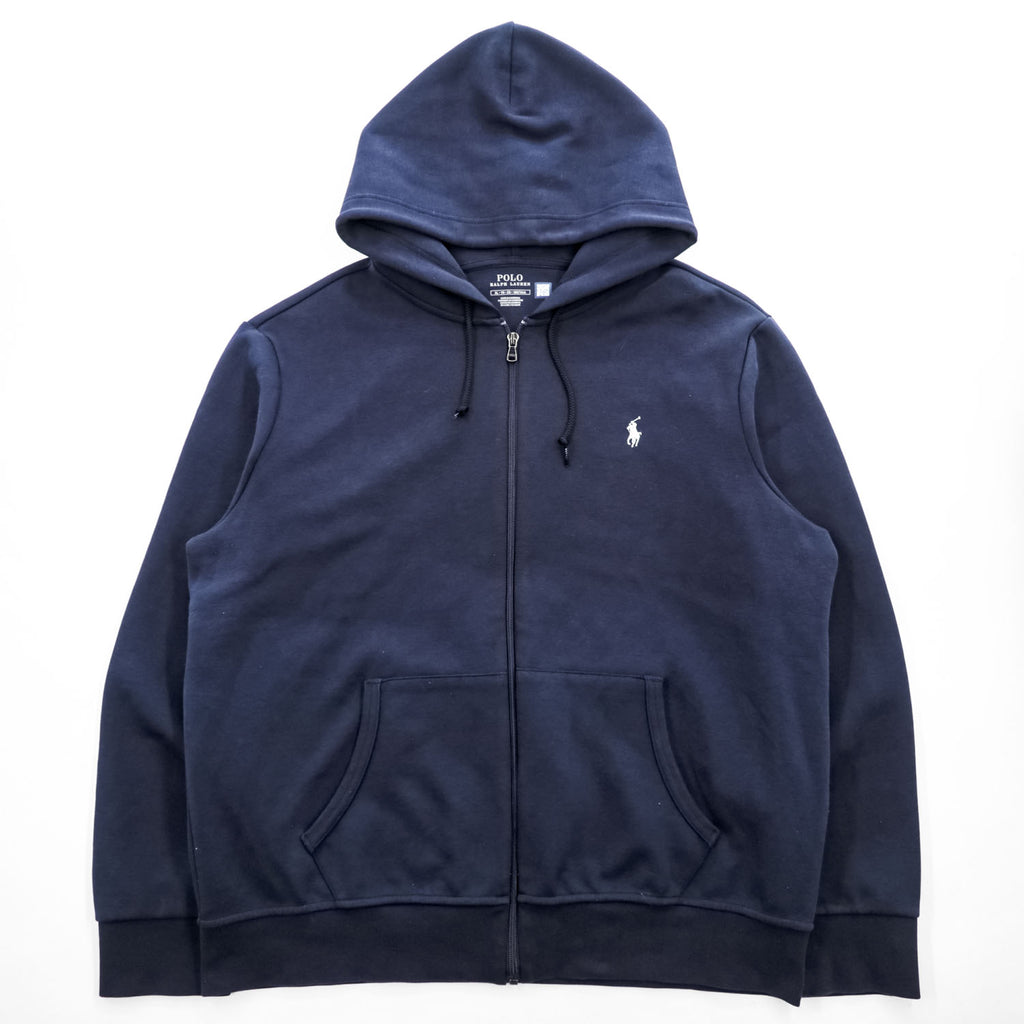 POLO RALPH LAUREN ダブルニット フルジップパーカー XL ネイビー スモールポニー ロゴ 刺繍 フロントポケット