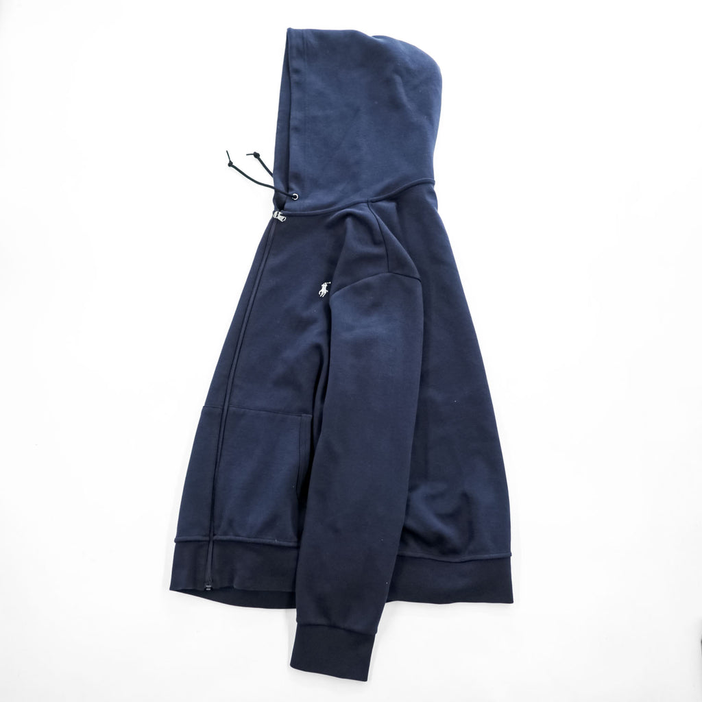 POLO RALPH LAUREN ダブルニット フルジップパーカー XL ネイビー スモールポニー ロゴ 刺繍 フロントポケット