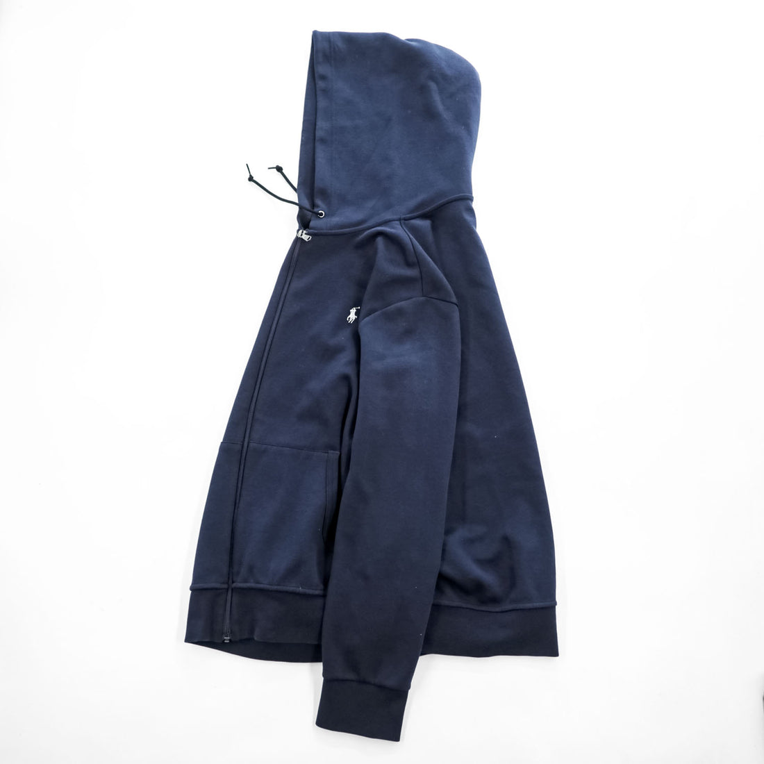 POLO RALPH LAUREN ダブルニット フルジップパーカー XL ネイビー スモールポニー ロゴ 刺繍 フロントポケット