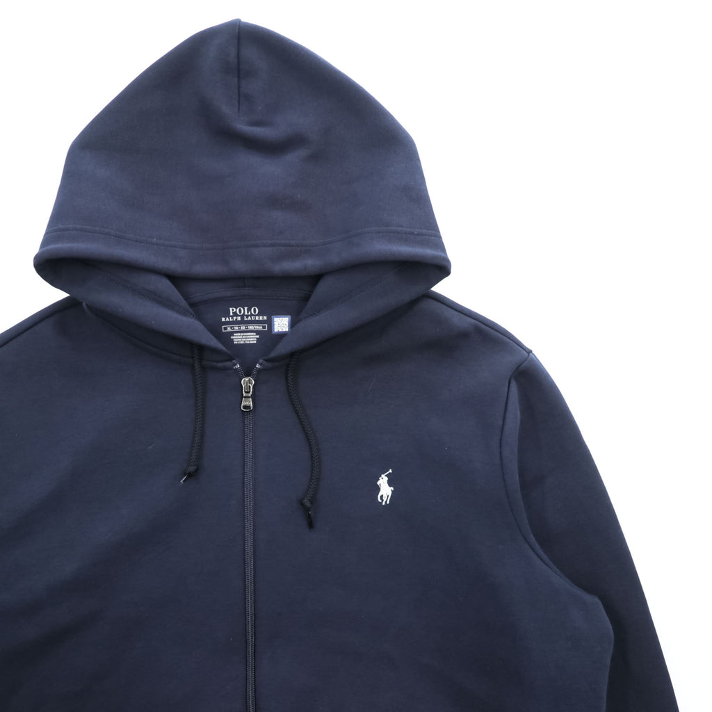POLO RALPH LAUREN ダブルニット フルジップパーカー XL ネイビー スモールポニー ロゴ 刺繍 フロントポケット