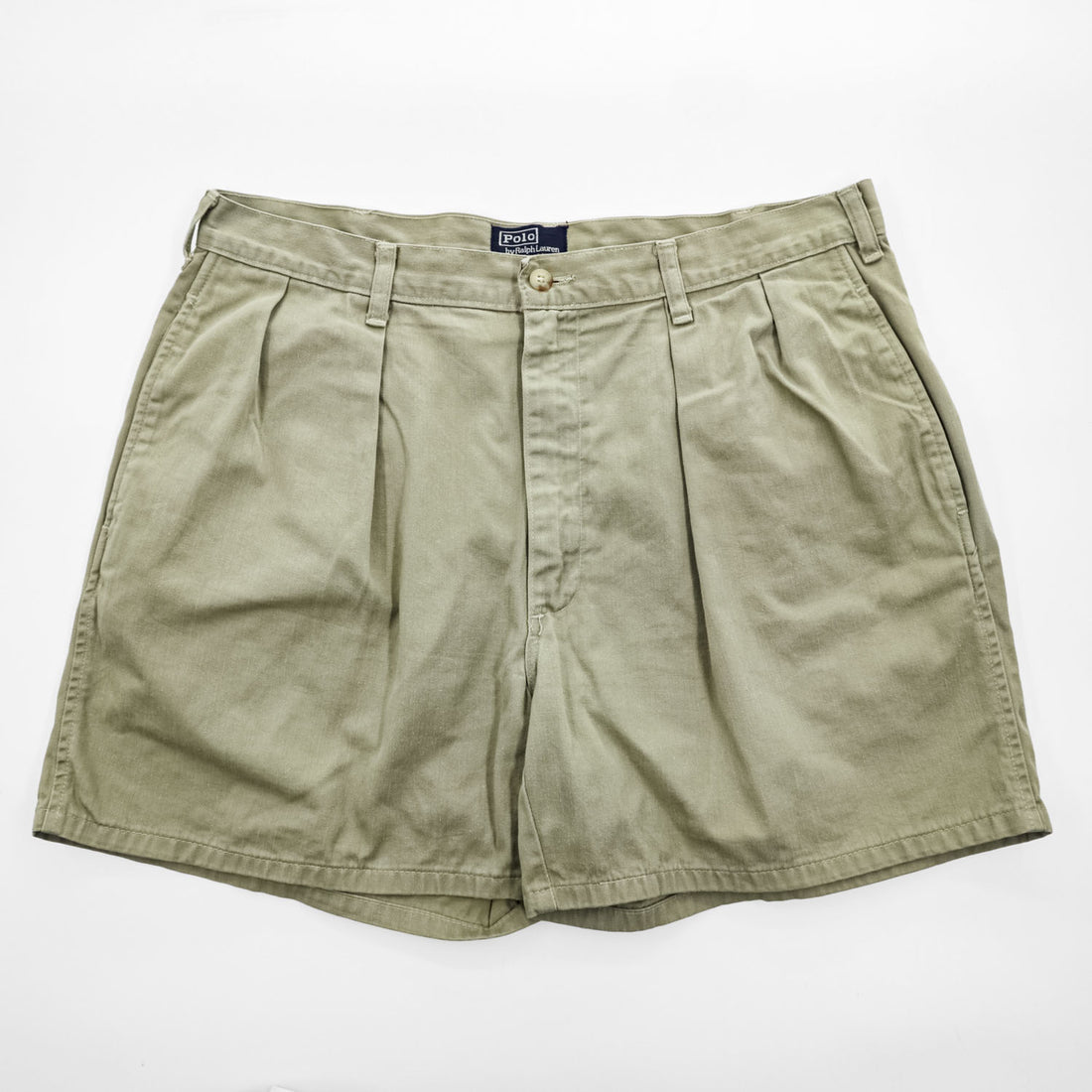 Vintage 1980s–1990s Polo by Ralph Lauren Made in USA Double-Pleat Cotton Khaki Shorts W36