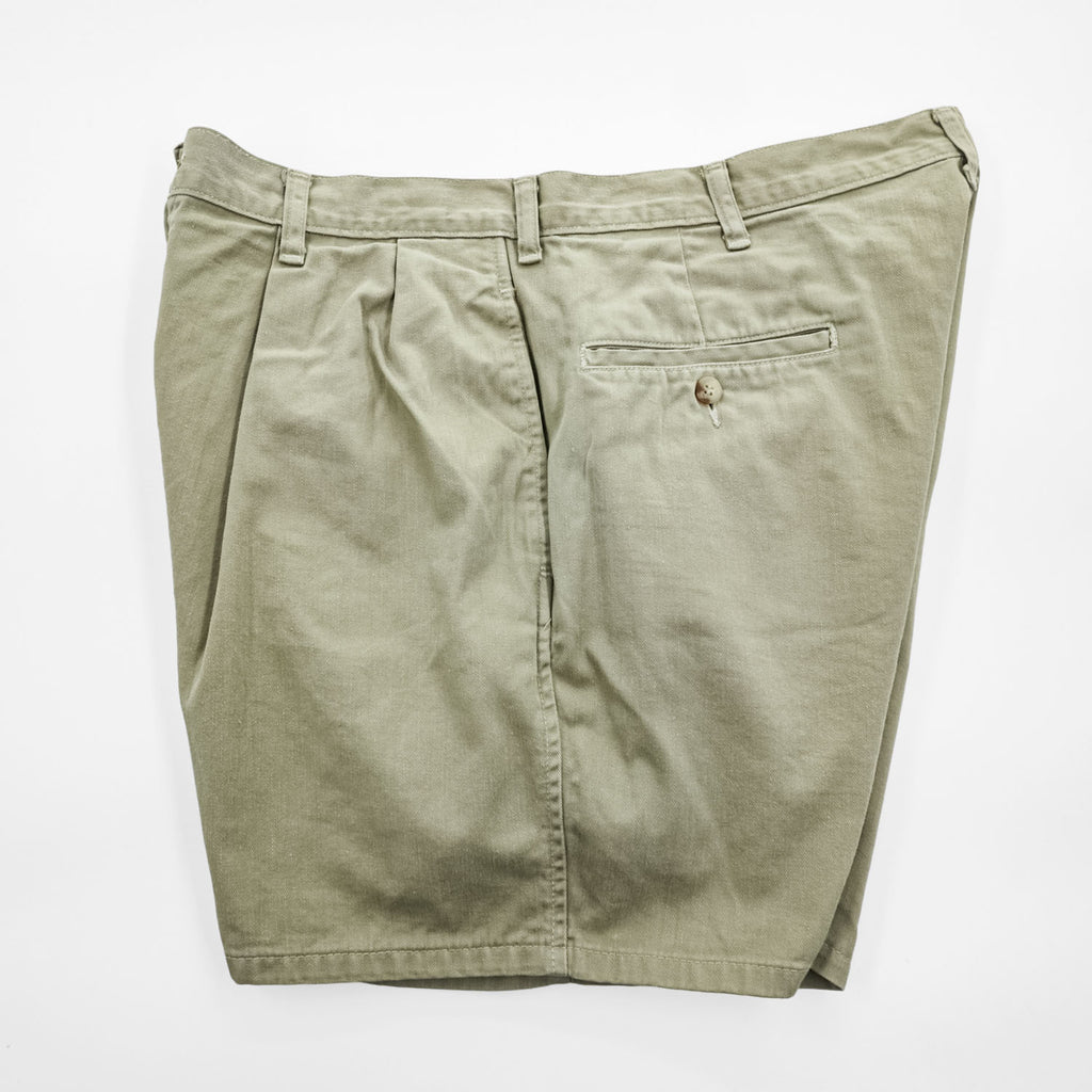 Vintage 1980s–1990s Polo by Ralph Lauren Made in USA Double-Pleat Cotton Khaki Shorts W36