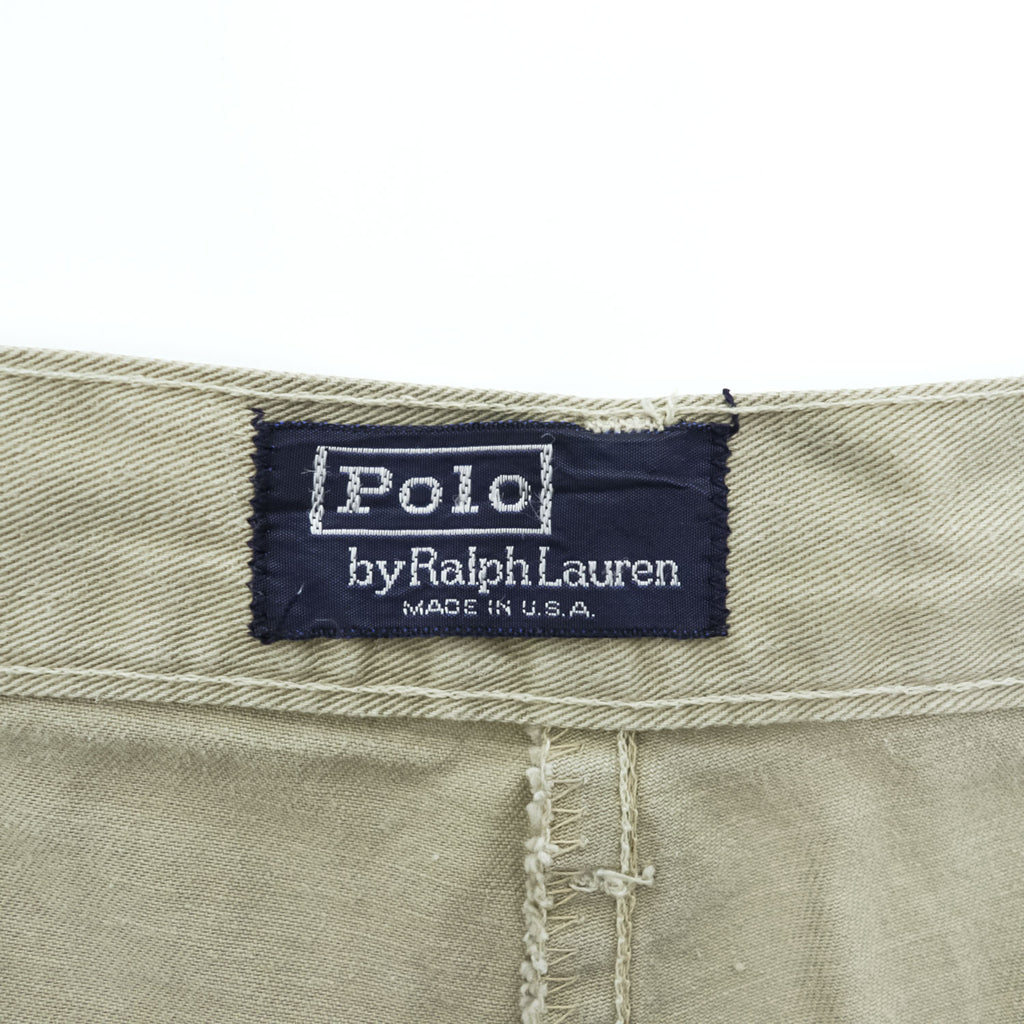Vintage 1980s–1990s Polo by Ralph Lauren Made in USA Double-Pleat Cotton Khaki Shorts W36