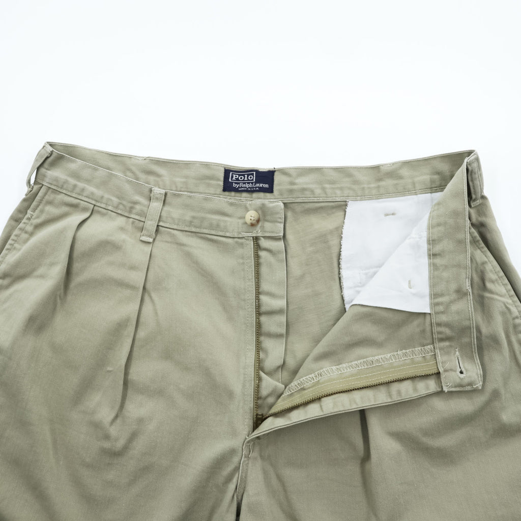 Vintage 1980s–1990s Polo by Ralph Lauren Made in USA Double-Pleat Cotton Khaki Shorts W36