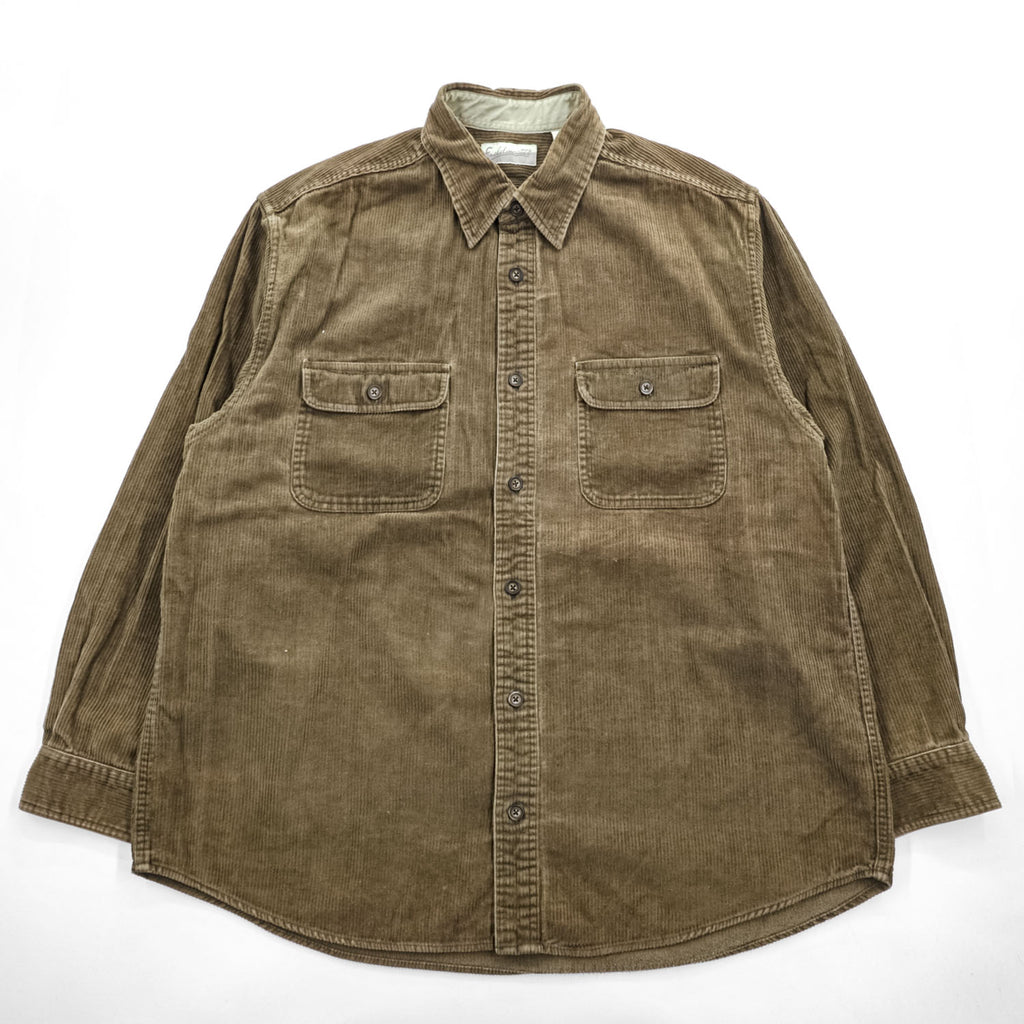 Fieldmaster Brown Cotton Corduroy Long Sleeve Work Shirt Size L Made in Philippines