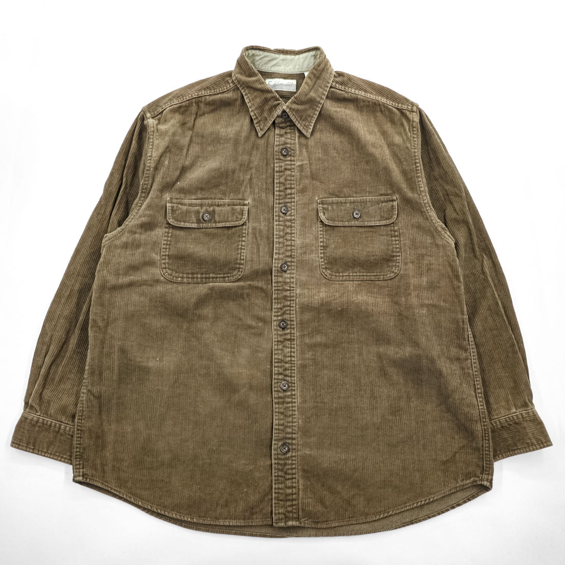 Fieldmaster Brown Cotton Corduroy Long Sleeve Work Shirt Size L Made in Philippines