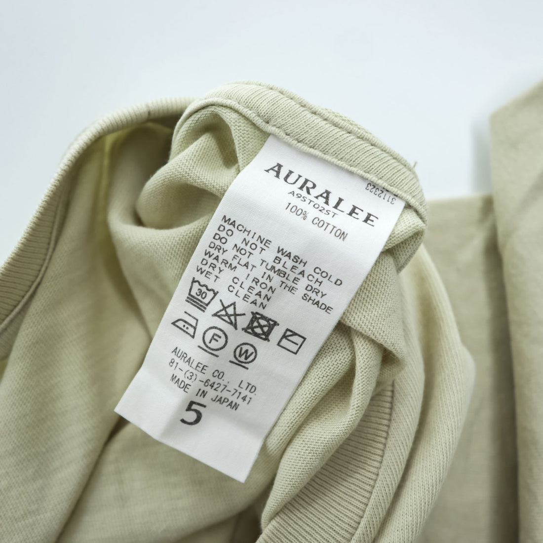 AURALEE A9ST02ST Cotton Crew Neck Short Sleeve T-Shirt Light Green Size 5 Made in Japan
