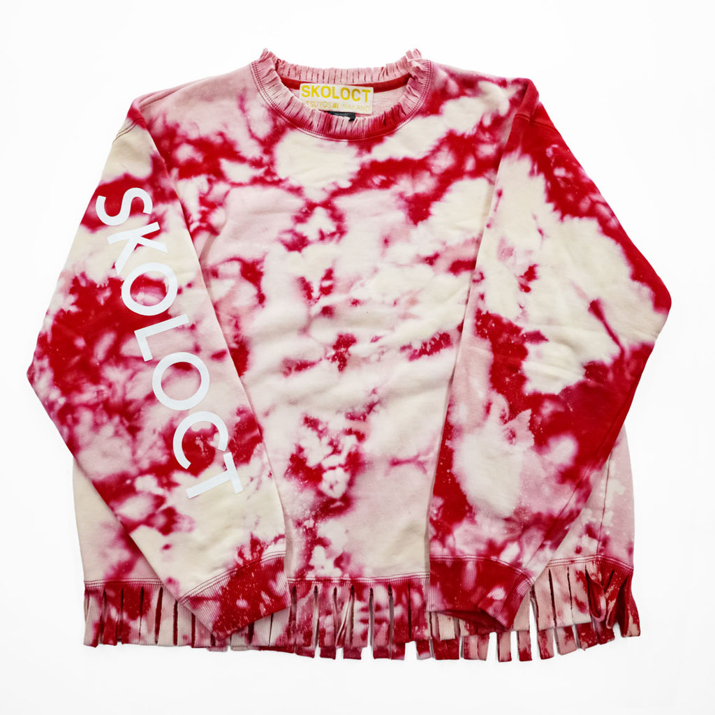 SKOLOCT Japan Made Sweatshirt, XL, Red, Pink, Tie Dye, Fringe