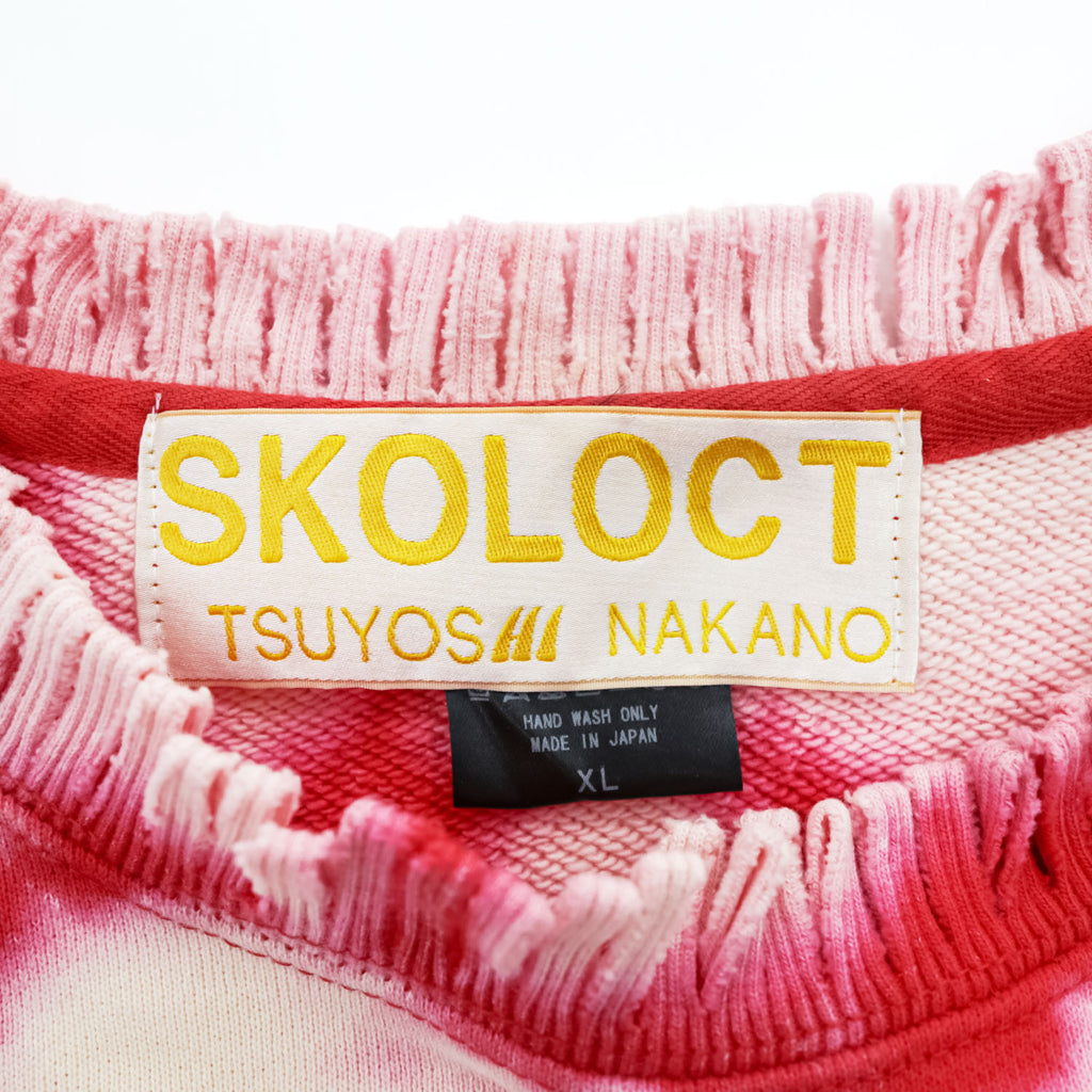 SKOLOCT Japan Made Sweatshirt, XL, Red, Pink, Tie Dye, Fringe