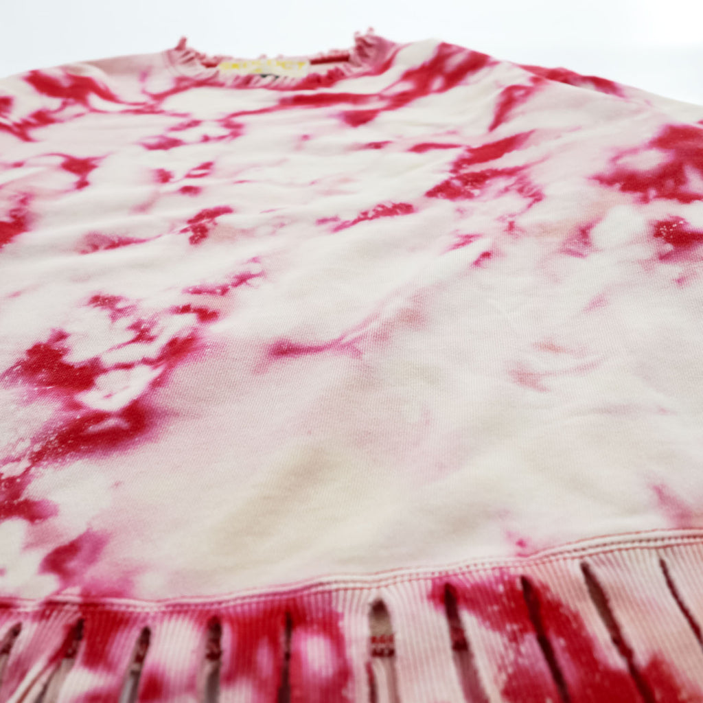 SKOLOCT Japan Made Sweatshirt, XL, Red, Pink, Tie Dye, Fringe