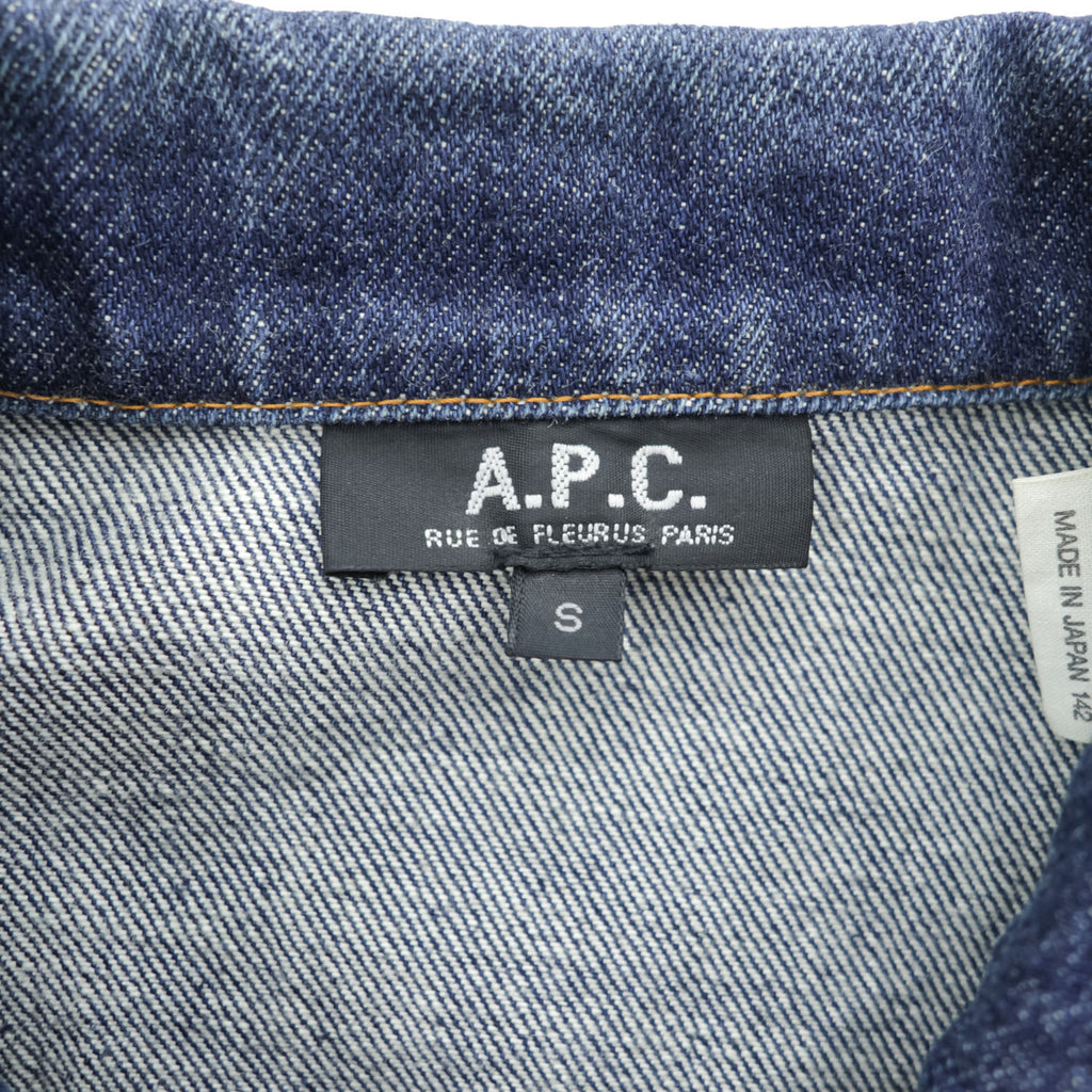 A.P.C. 日本製 2ndタイプ セルビッジ プリーツ デニムジャケット Gジャン S インディゴ ブルー