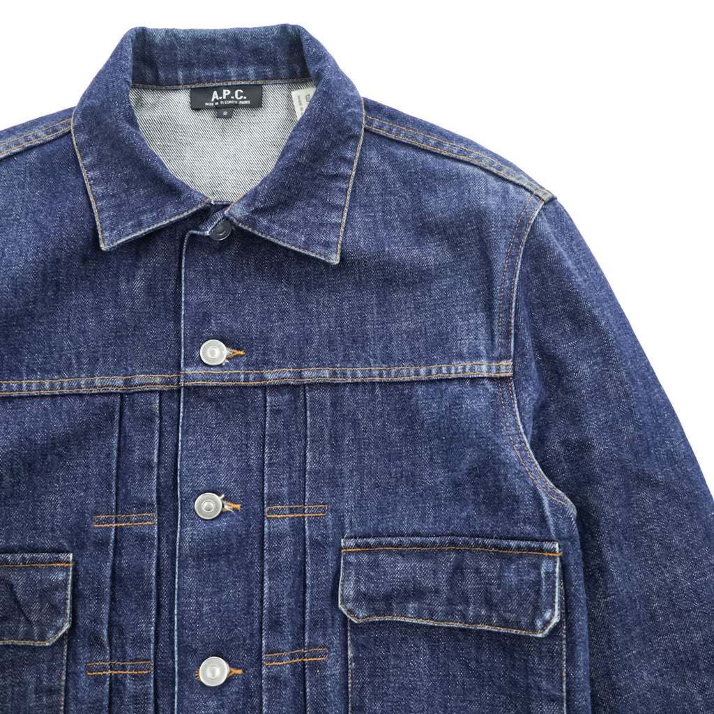 A.P.C. 日本製 2ndタイプ セルビッジ プリーツ デニムジャケット Gジャン S インディゴ ブルー