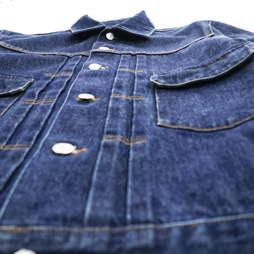 A.P.C. 日本製 2ndタイプ セルビッジ プリーツ デニムジャケット Gジャン S インディゴ ブルー