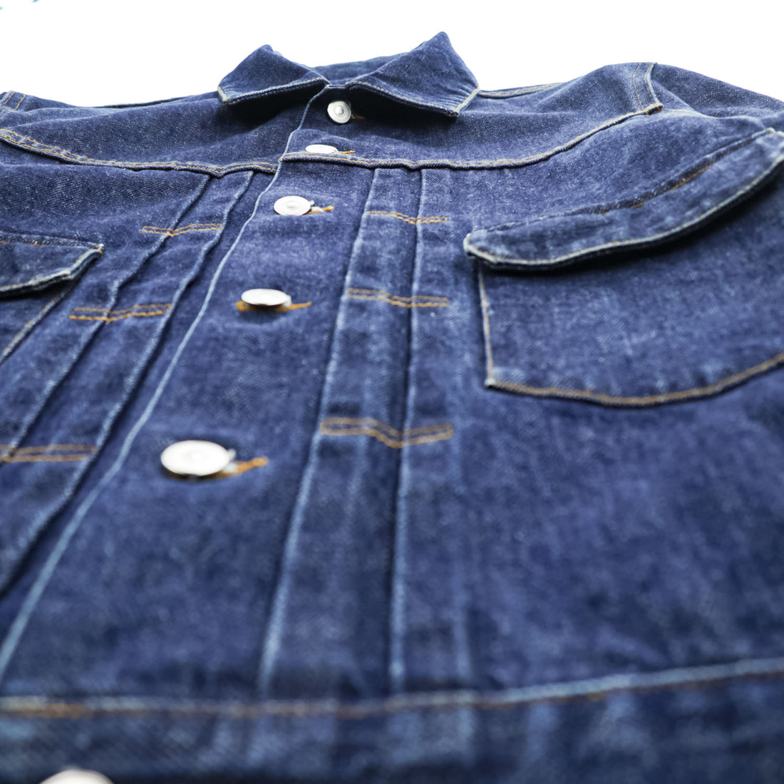 A.P.C. 日本製 2ndタイプ セルビッジ プリーツ デニムジャケット Gジャン S インディゴ ブルー