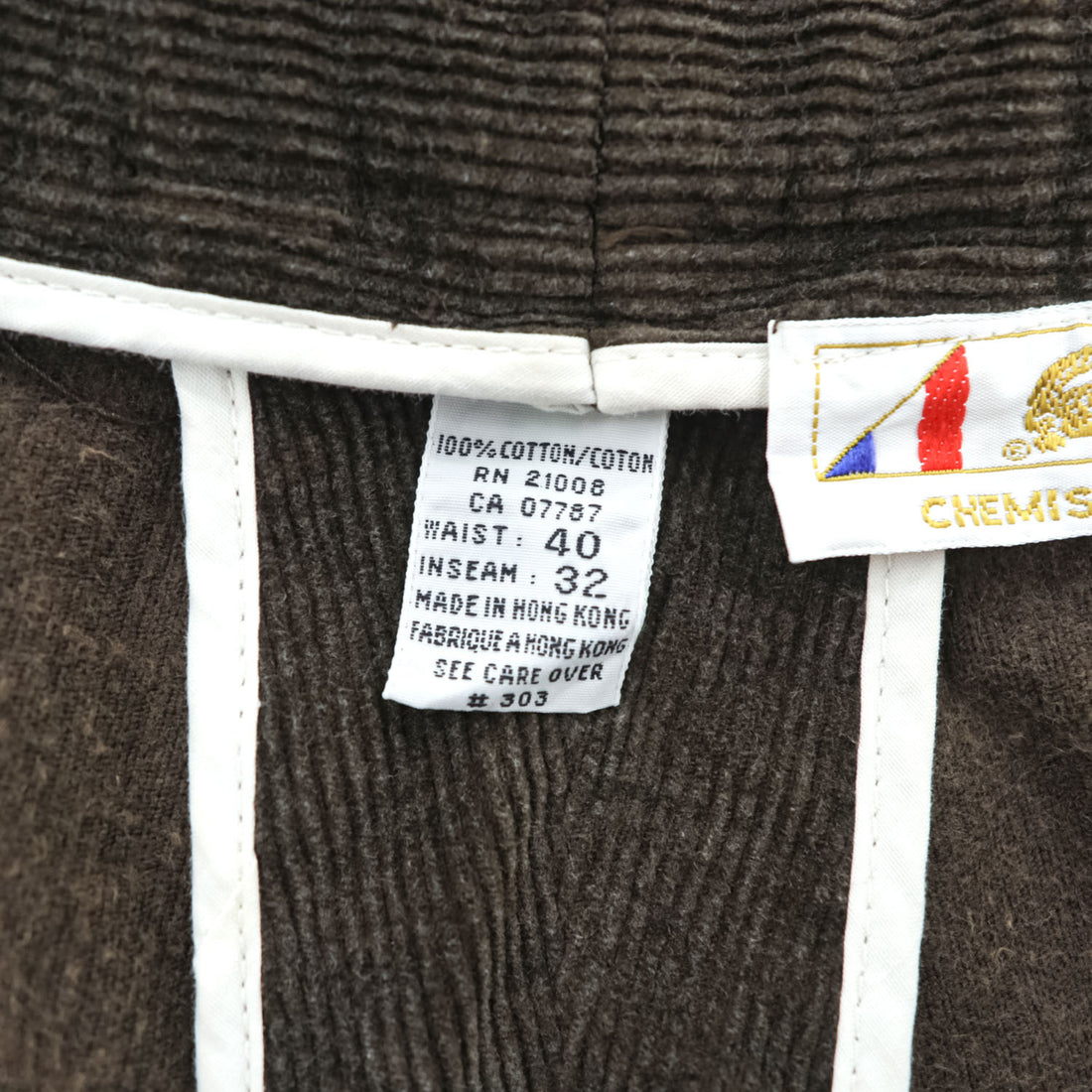 CHEMISE LACOSTE 90年代 2タック ワイド コーデュロイ チノパンツ スラックス L ブラウン プリーツ