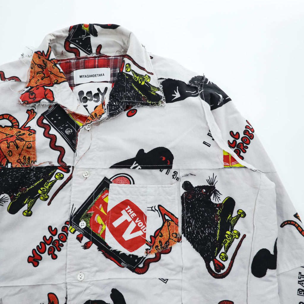 MIYAGIHIDETAKA × POGGY THE MAN 日本製 パッチワーク カバーオール リメイク シャツジャケット FREE ホワイト 再構築 コットン