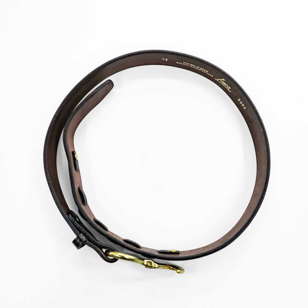TORY LEATHER 米国製 イングリッシュブライドルレザー ベルト ブラウン 真鍮 フック ゴールド バックル 2260 USA製