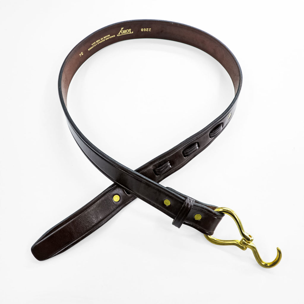 TORY LEATHER 米国製 イングリッシュブライドルレザー ベルト ブラウン 真鍮 フック ゴールド バックル 2260 USA製