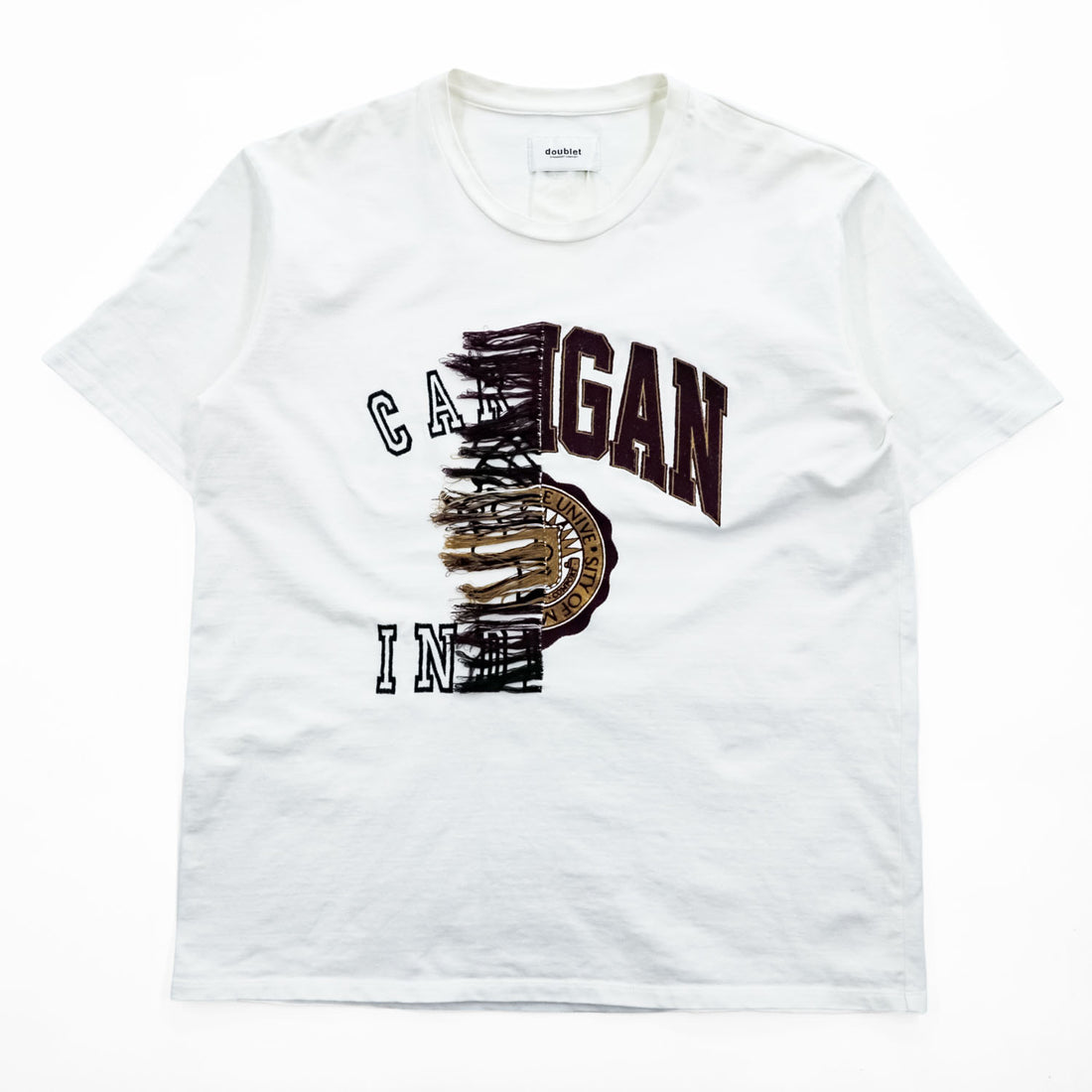 doublet 日本製 ダブルフェイス カレッジ Tシャツ FREE ホワイト フリンジ double faced
