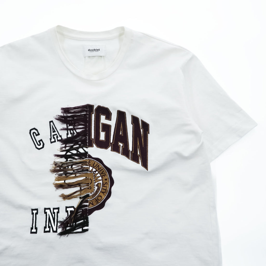 doublet 日本製 ダブルフェイス カレッジ Tシャツ FREE ホワイト フリンジ double faced
