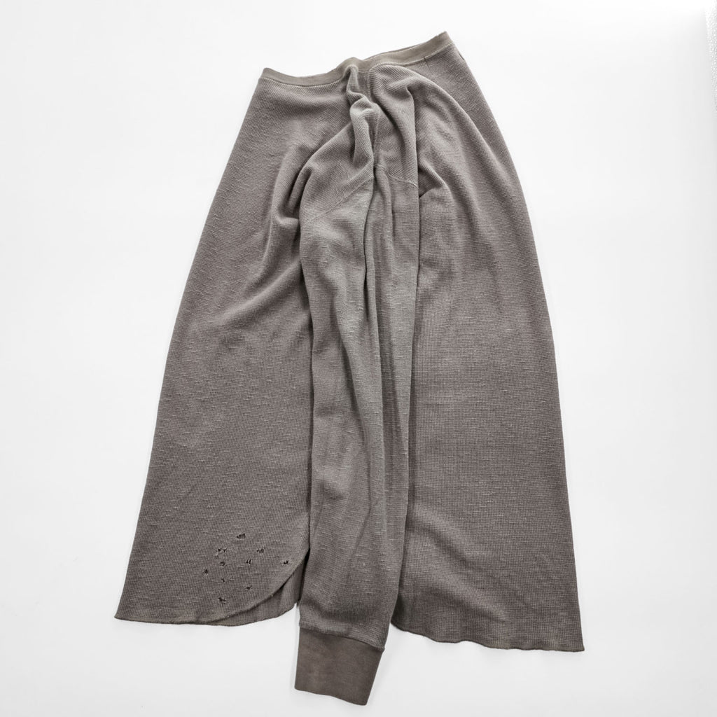 UNITED ARROWS & SONS 日本製 ダメージ加工 ワッフル サーマル ロングスリーブ Tシャツ M ブラウン  ロング丈 ラウンドカット 5512-699-0140