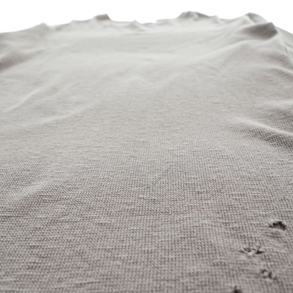 UNITED ARROWS & SONS 日本製 ダメージ加工 ワッフル サーマル ロングスリーブ Tシャツ M ブラウン  ロング丈 ラウンドカット 5512-699-0140