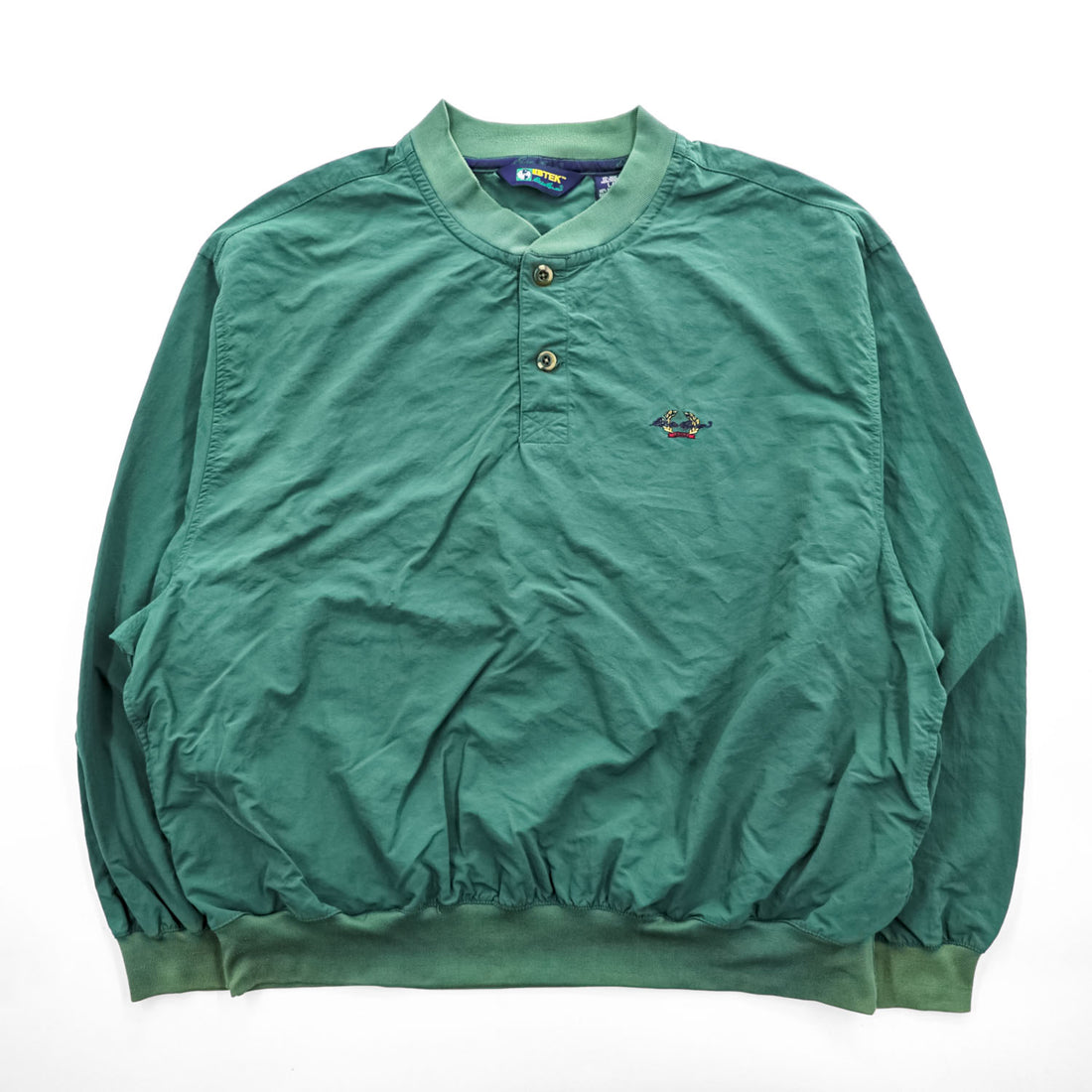 Vintage 1990s Eddie Bauer EBTEK Green Nylon Henley Pullover Men's L Made in Hong Kong