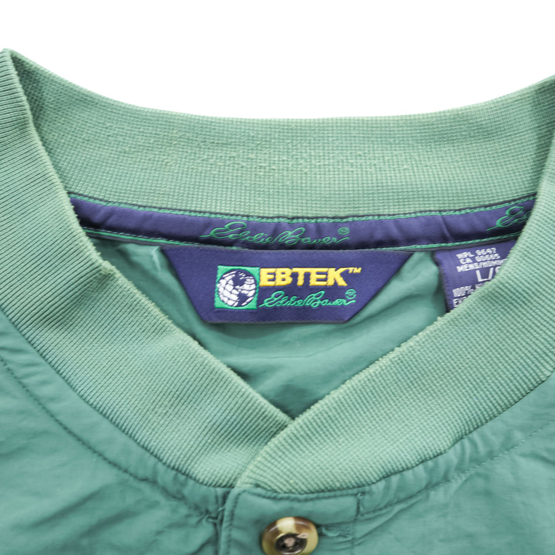 Vintage 1990s Eddie Bauer EBTEK Green Nylon Henley Pullover Men's L Made in Hong Kong