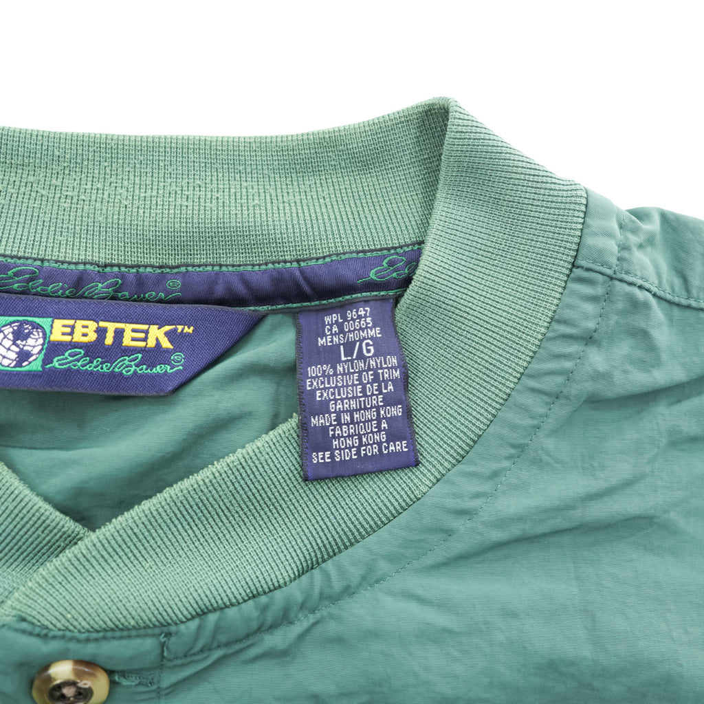 Vintage 1990s Eddie Bauer EBTEK Green Nylon Henley Pullover Men's L Made in Hong Kong