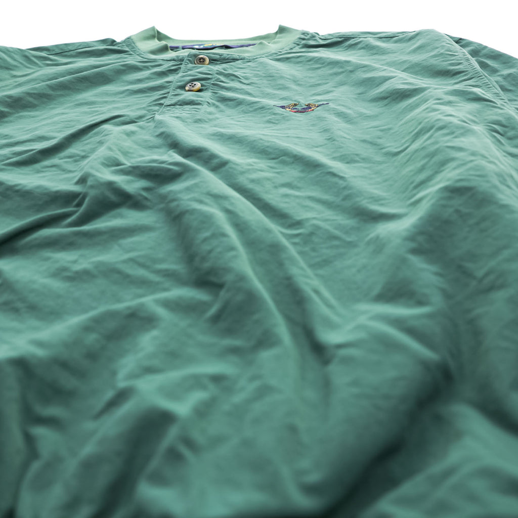 Vintage 1990s Eddie Bauer EBTEK Green Nylon Henley Pullover Men's L Made in Hong Kong