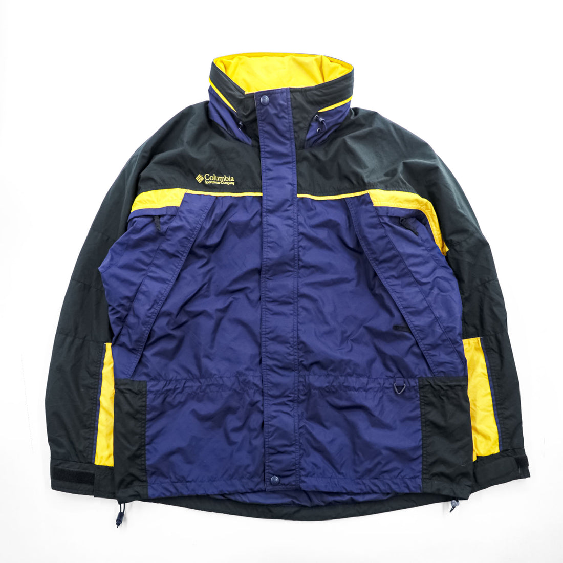 Columbia 90年代 マウンテンパーカー シェル レインジャケット XL ネイビー 防水 ドローコード フード収納 ジップインジップ FIRE RIDGE SM7092