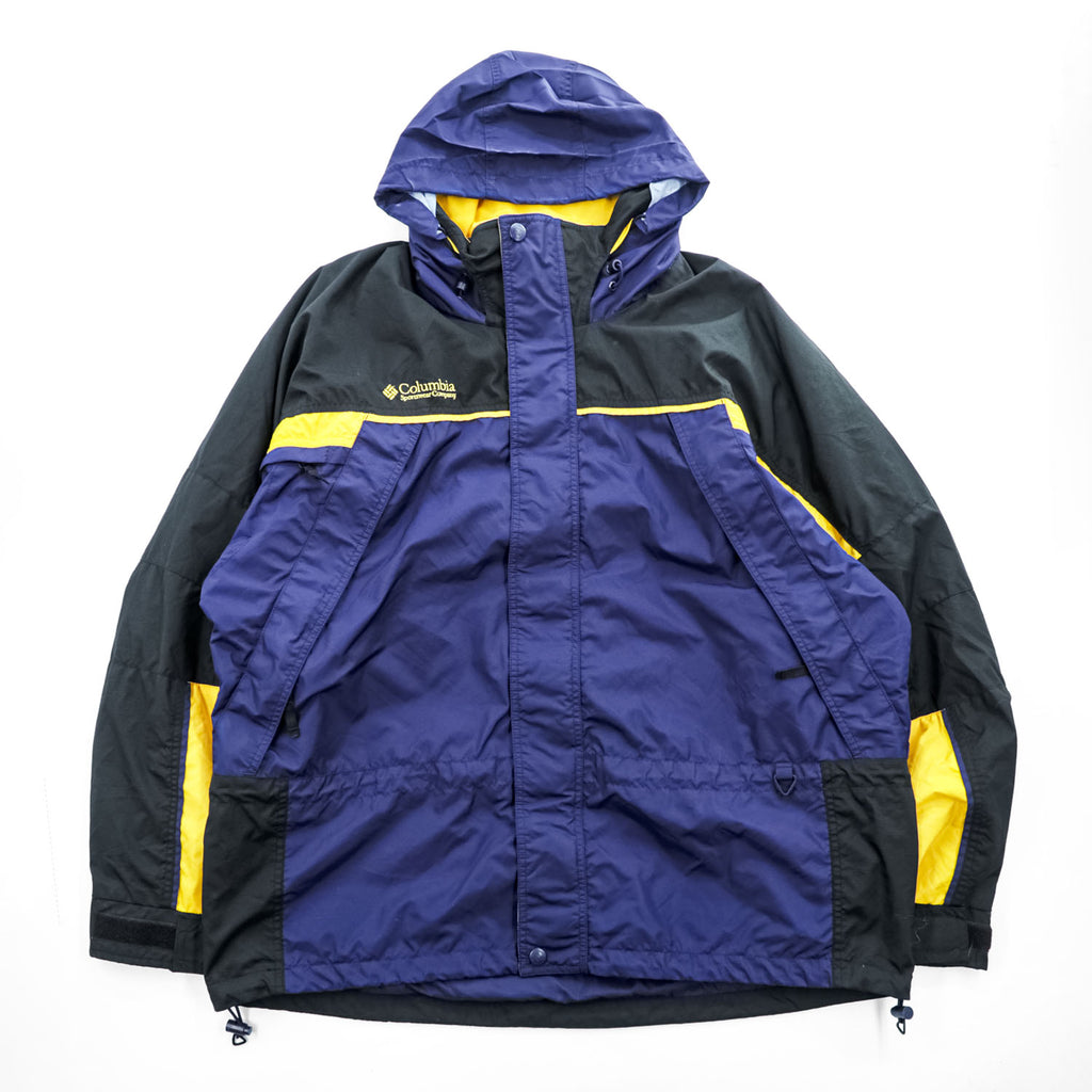 Columbia 90年代 マウンテンパーカー シェル レインジャケット XL ネイビー 防水 ドローコード フード収納 ジップインジップ FIRE RIDGE SM7092