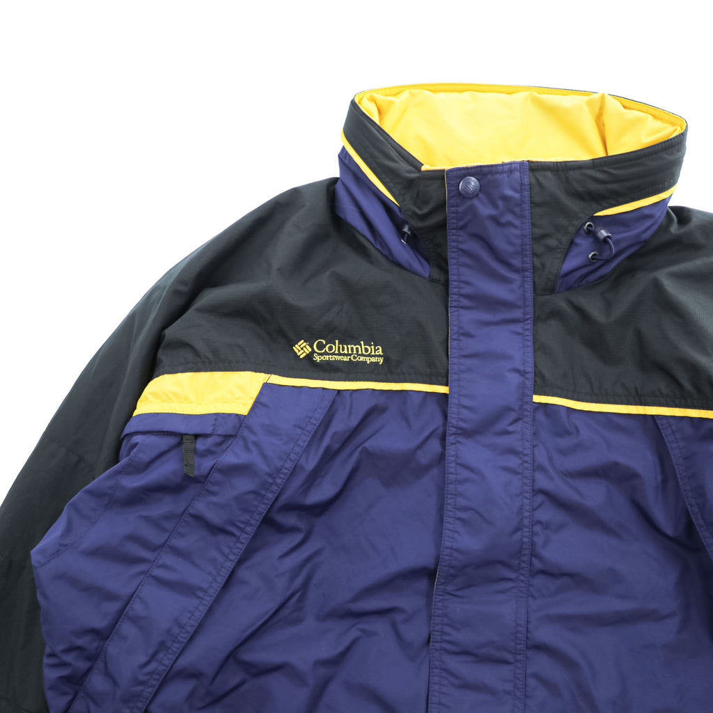 Columbia 90年代 マウンテンパーカー シェル レインジャケット XL ネイビー 防水 ドローコード フード収納 ジップインジップ FIRE RIDGE SM7092