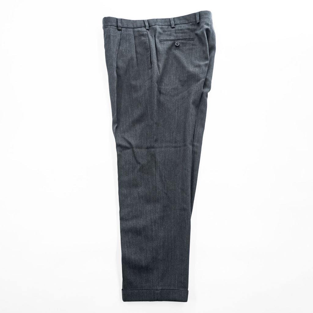 Brooks Brothers 2タック ワイド ヘリンボーン スラックス パンツ L グレー プリーツ ダブルカフス サスペンダーボタン