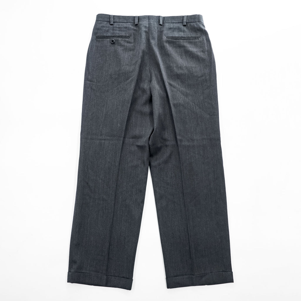 Brooks Brothers 2タック ワイド ヘリンボーン スラックス パンツ L グレー プリーツ ダブルカフス サスペンダーボタン