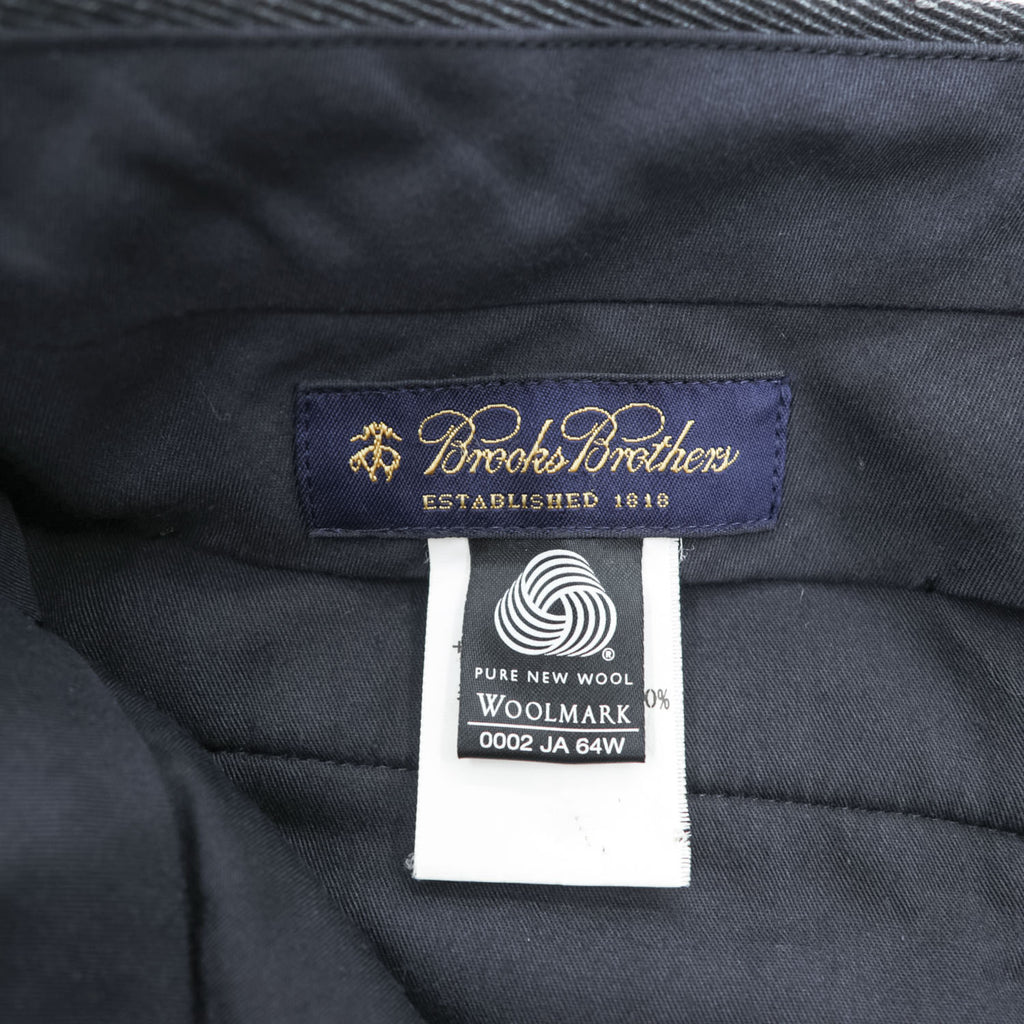 Brooks Brothers 2タック ワイド ヘリンボーン スラックス パンツ L グレー プリーツ ダブルカフス サスペンダーボタン