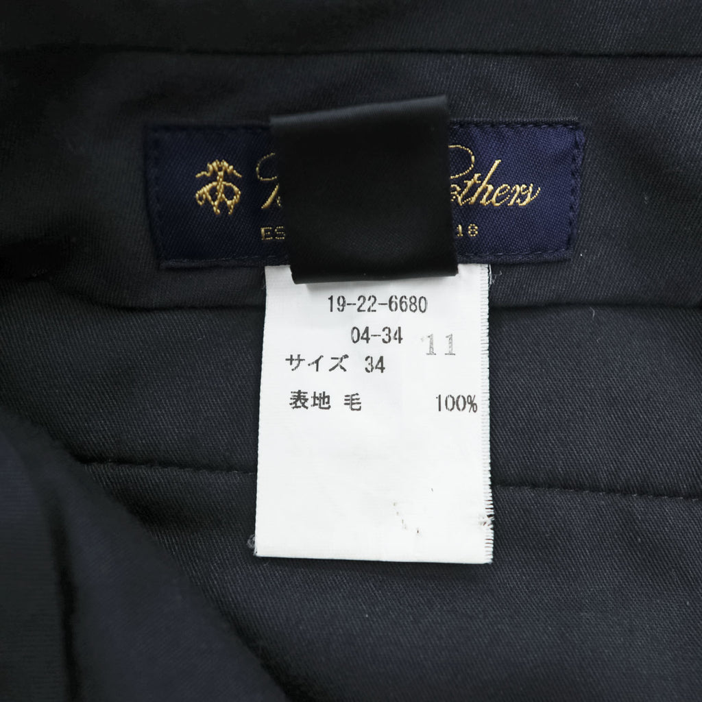 Brooks Brothers 2タック ワイド ヘリンボーン スラックス パンツ L グレー プリーツ ダブルカフス サスペンダーボタン