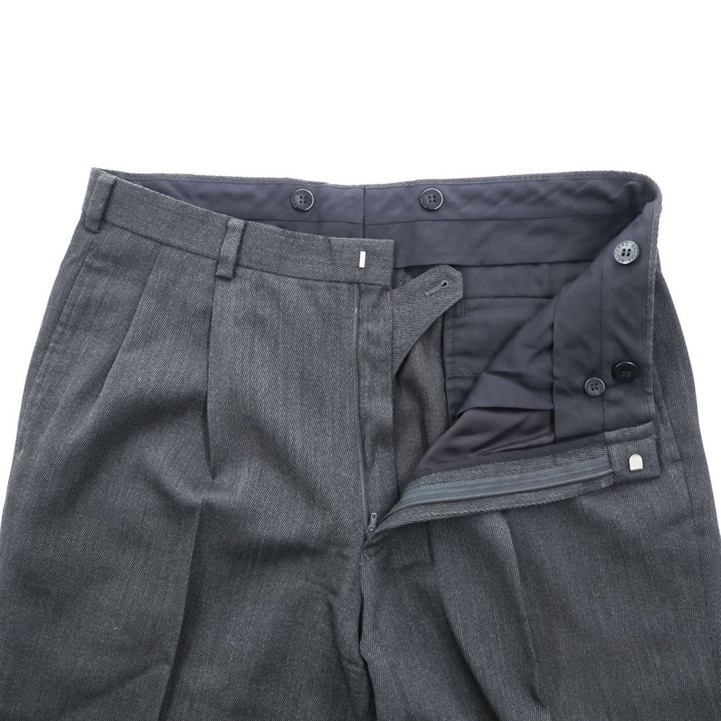 Brooks Brothers 2タック ワイド ヘリンボーン スラックス パンツ L グレー プリーツ ダブルカフス サスペンダーボタン